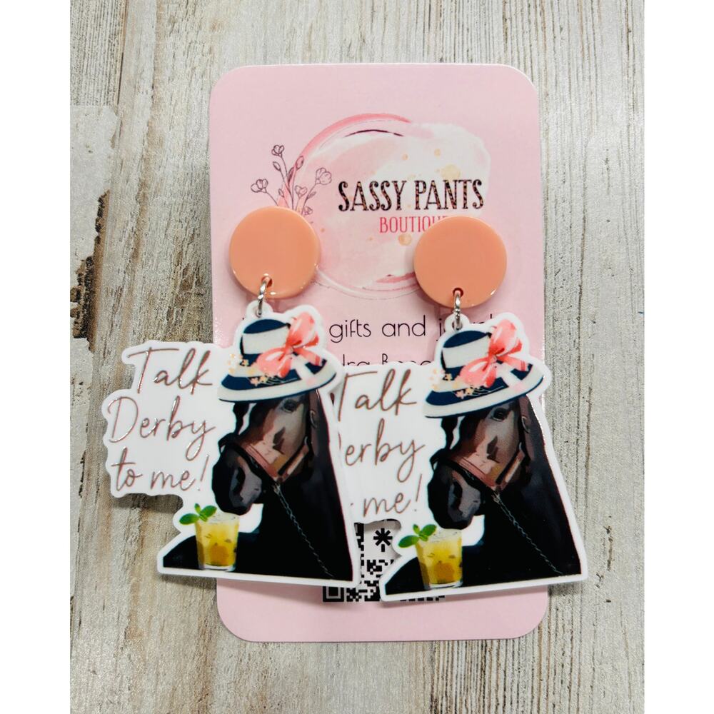 Talk Derby to me Kentucky Derby Horse in Hat Earrings New